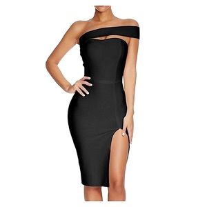- Black One Bandage One Shoulder Midi Dress